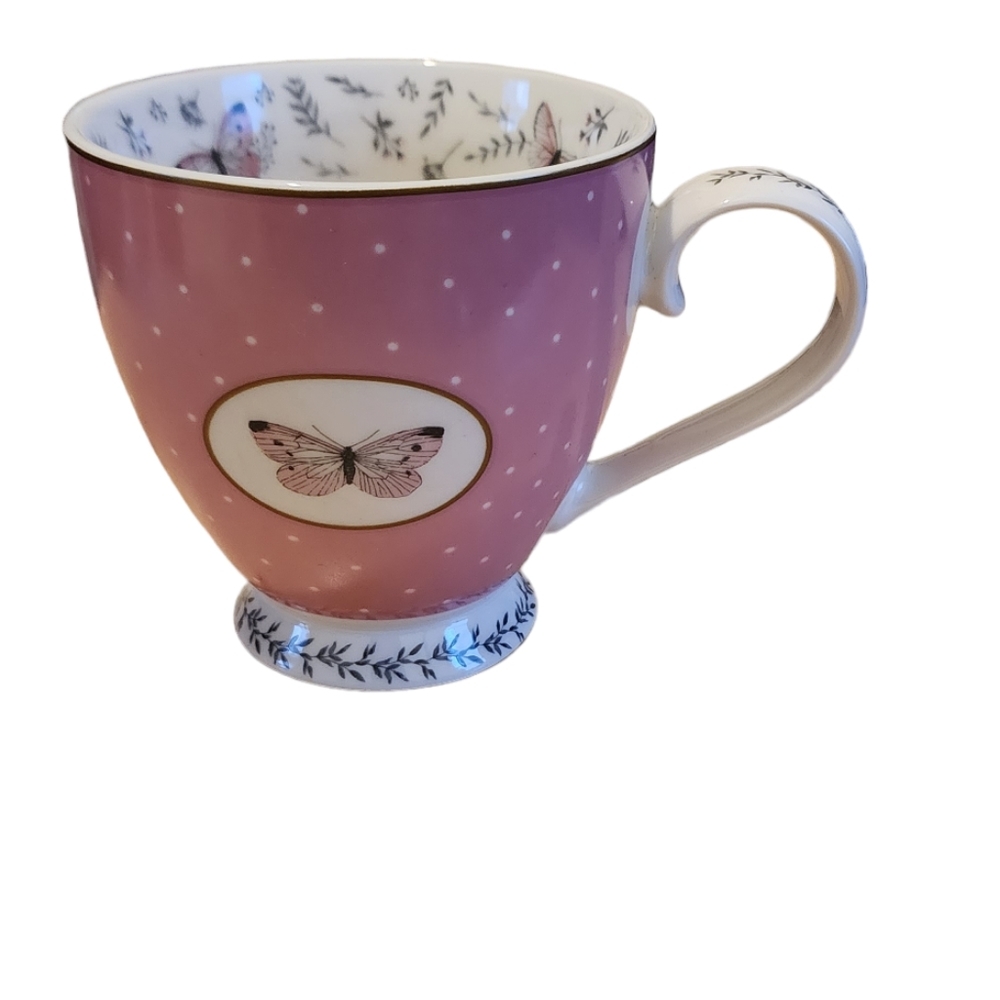 Fine China Pink Floral Butterfly The English Mug Co NWOT